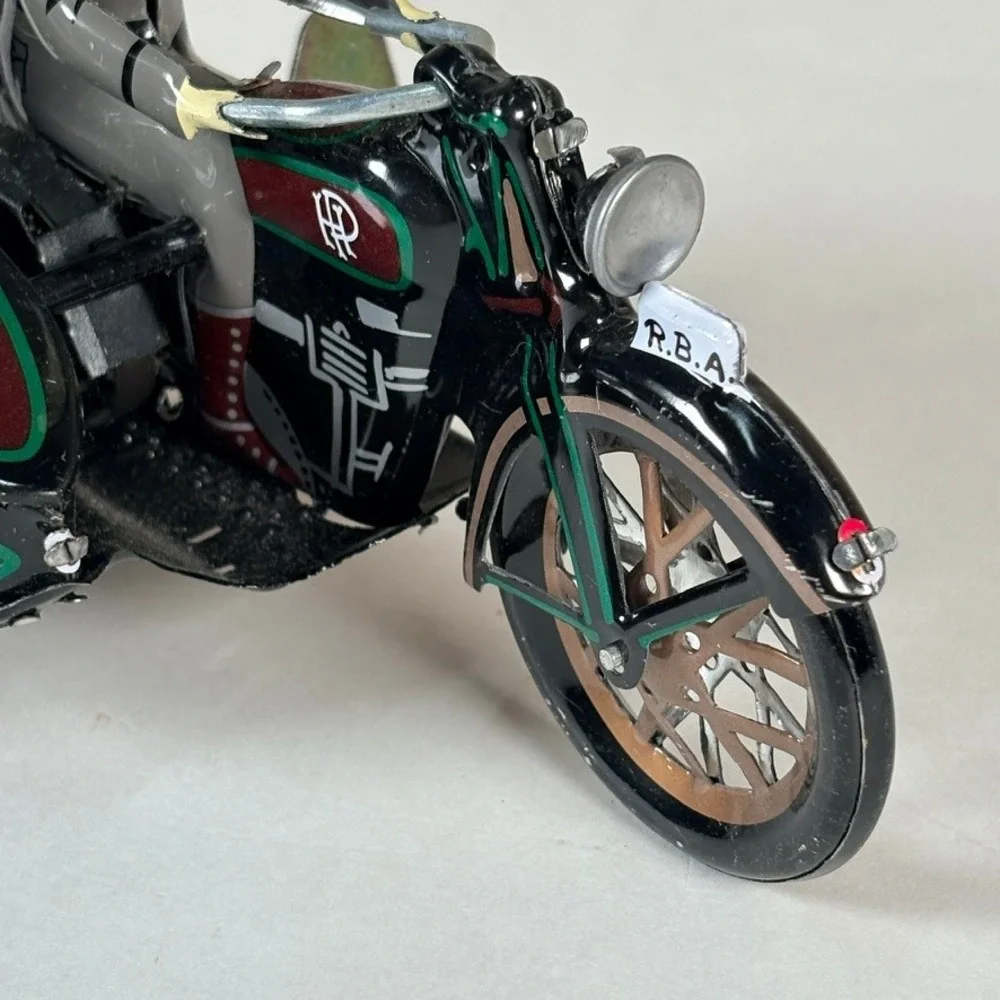 Vintage Tin Wind Up Motorcycle with‎ Sidecar RBA HP Litho Toy Collectible